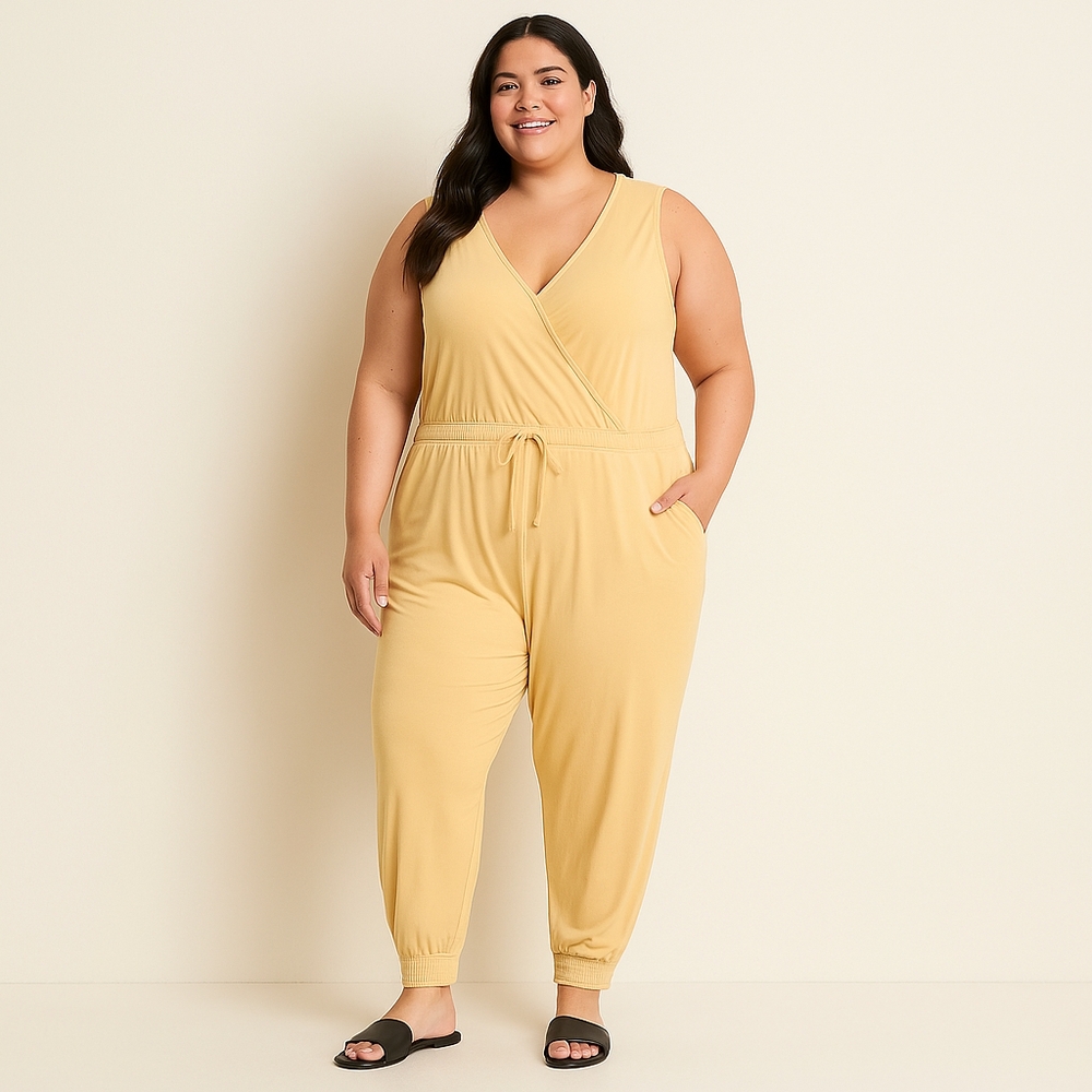 Stylus Pearl Size XL Sleeveless Jumpsuit Yellow NEW